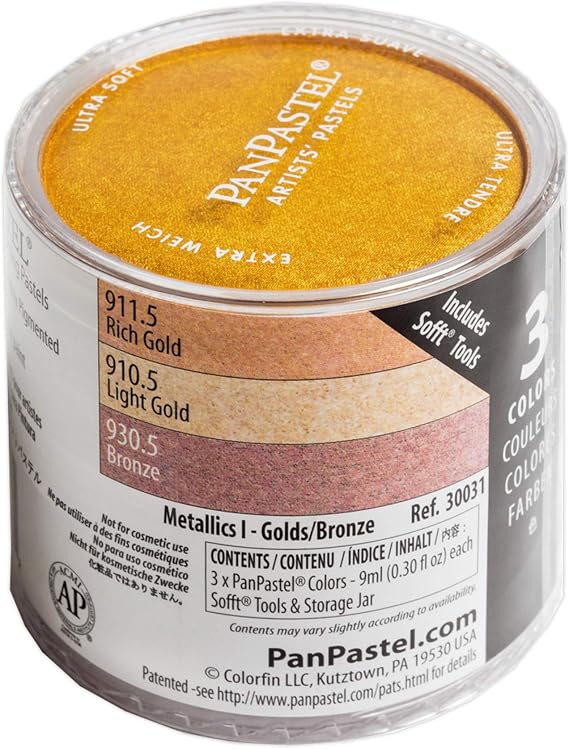 PanPastel Artist Pastels by GOLDEN, Metallics Set, 3 Color, Professional Artist Pastels, Unique Pan Format (cake-like)