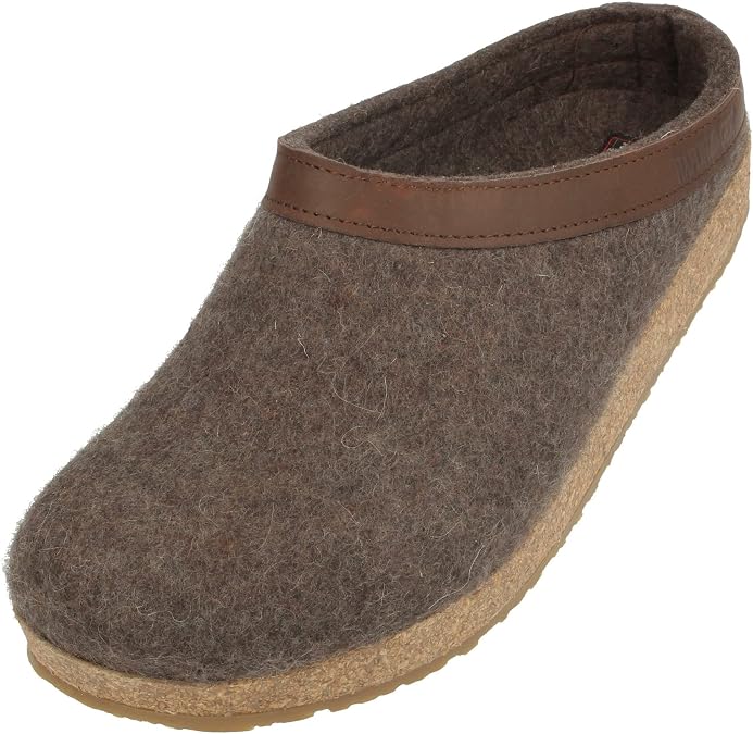 HAFLINGER Unisex GZL Leather Trimmed Wool Clogs, Smokey Brown, 5 US Women