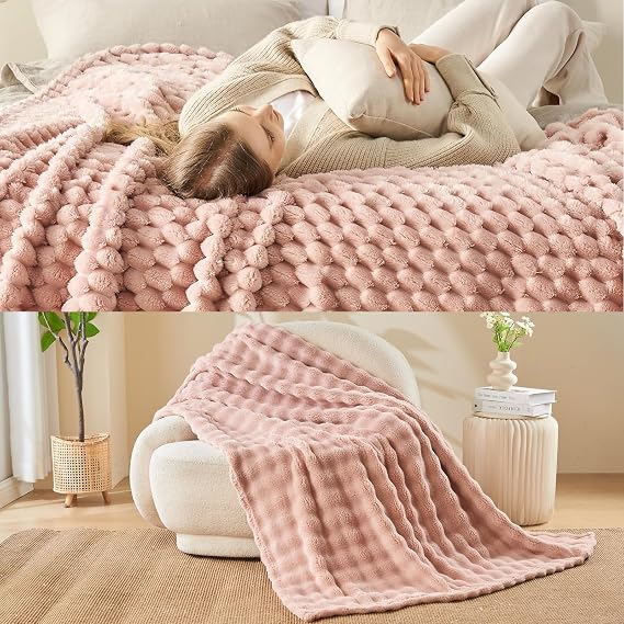 NEWCOSPLAY Pink 3D Clouds Jacquard Throw Blanket & Flannel 3D Bubble Pink Throw Blanket