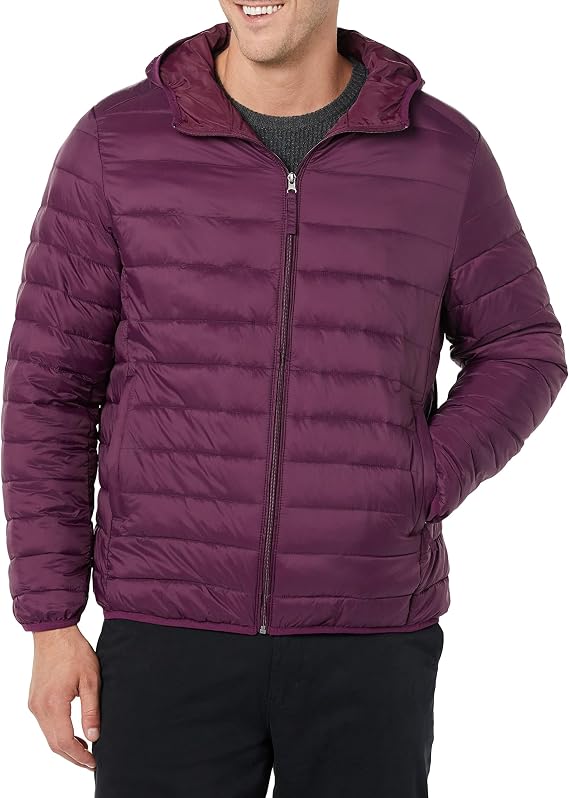 Amazon Essentials Men's Lightweight Water-Resistant Packable Hooded Puffer Jacket