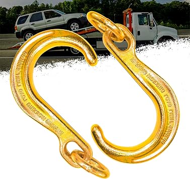 YATOINTO 2pcs 8" Inch J Tow Hook with Link, Heavy Duty G70 Tow Axle Strap Wrecker Roll Back Clevis, J Tow Hook On Coupling Link for Tractor Truck Trailer