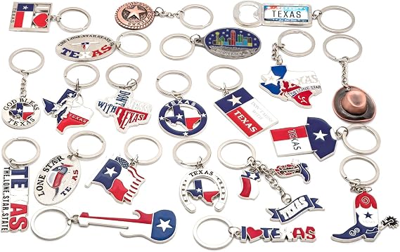 Texas Bundle Souvenir Keychains, 21 Pcs Set, Texas Lone Star on Texas State Map, Don't Mess with Texas, I Love Texas, Longhorn, Texas Seal, Texas Bottle Opener, Texas Collection, Metallic