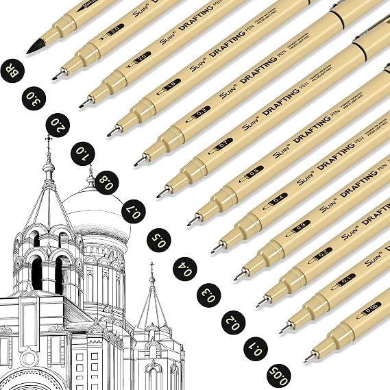 SUIN Fine Tip Drawing Pens, Professional Micro-Line Art Pens for Illustration and Sketching, Waterproof Black Ink Fineliner Pens for Bullet Journaling, Anime & Technical Drawing (12 Pack)