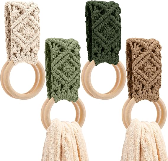 Tioncy 4 Pcs Kitchen Dish Towel Holder Crochet Towels Loop Ring,Sage Green