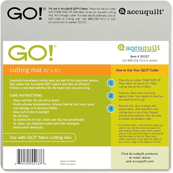 AccuQuilt 55137 GO! Baby Cutting Mat; 6-inch-by-6-inch