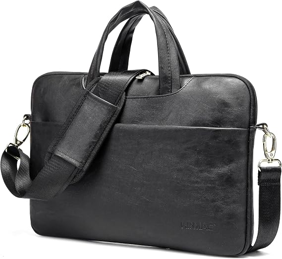 Kinmac Black Pu 360 Protective Water-Resistant Canvas Laptop shoulder Messenger Sleeve Briefcase case Bag For MacBook Pro 16 inch,LG Gram 16 inch and 15 inch-15.6 inch Laptop