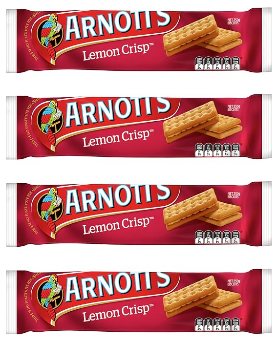 LEMON Crisp Cream Biscuits (Pack of 4 x 250g Ea) A unique, delicious sweet and savoury experience, Aussie made & Loved