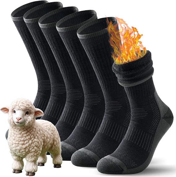 Merino Wool thermal socks for Men & Women,Cushioned Hiking Socks 3 pairs