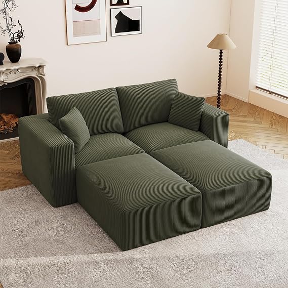 79" Modular Sectional Sofa, Cloud Couch Loveseat Memory Foam Boneless Couch with Chaise, Cozy Upholstered Corduroy Floor Couch, No Assembly Required Living Room Furniture for House Home, Green