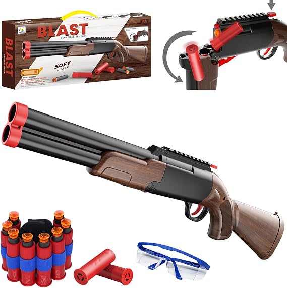 Double Barrel Toy Foam Blaster, 80 Soft Bullets and 12 Ejecting Shells, Toy Gun Foam Blaster for Kids Ages 8-12, Birthdays for Kids