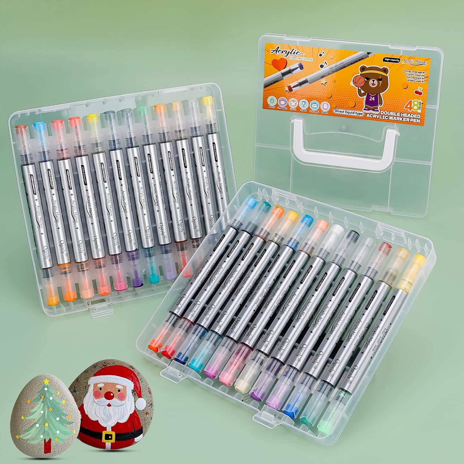 Acrylic Paint Markers 48 Colors Acrylic Marker Pens for Rock, Glass, Canvas, Metal, Ceramic Painting DIY Accessories Art Supplies Paint Marker 24 Pens with Total 48 Colors