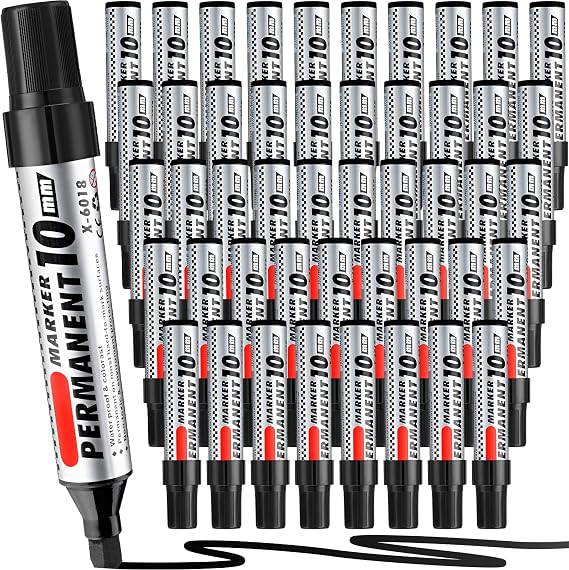 Thenshop 48 Pcs Jumbo Permanent Markers Chisel, Black
