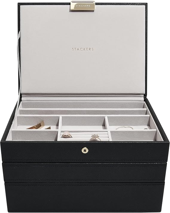 Stackers Black Classic Medium Jewellery Box, Set of 3