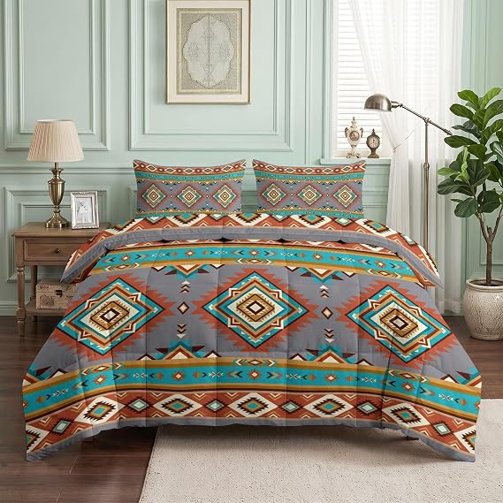 Rhombus Herringbone Starburst Pattern Coverless Duvet Queen 3 Pieces