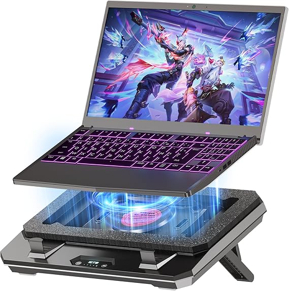 IETS GT300 Upgraded Laptop Cooling Pad with Adjustable Stand, Turbo Cooler for Fast Cooling, 10-17 Inch Gaming Laptop, Flexible Sealing Ring, with Adjustable Air Filter Clamp (GT300B0)