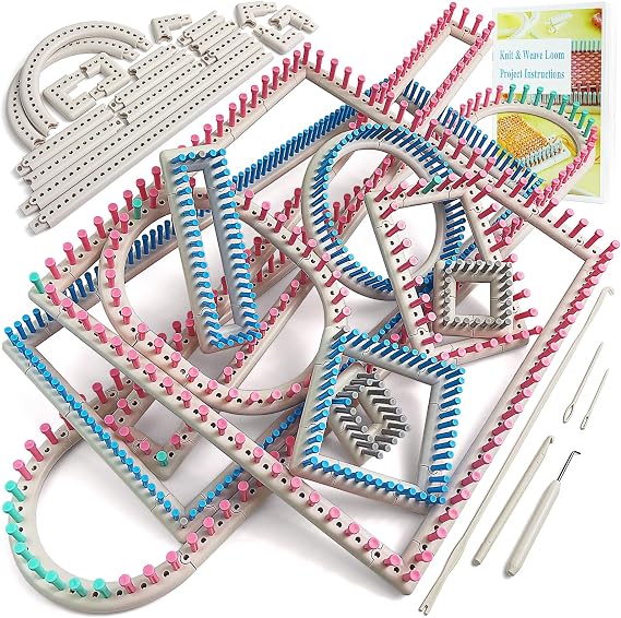 UCDRMA Upgraded Large Adjustable Loom Knitting Kit with Removable-pegs, Up to 132 Sizes & Shapes Weaving Knitting Loom for Blankets/Scarves/Hats, Beginners Infinity Crochet Loom Kit with Instructions