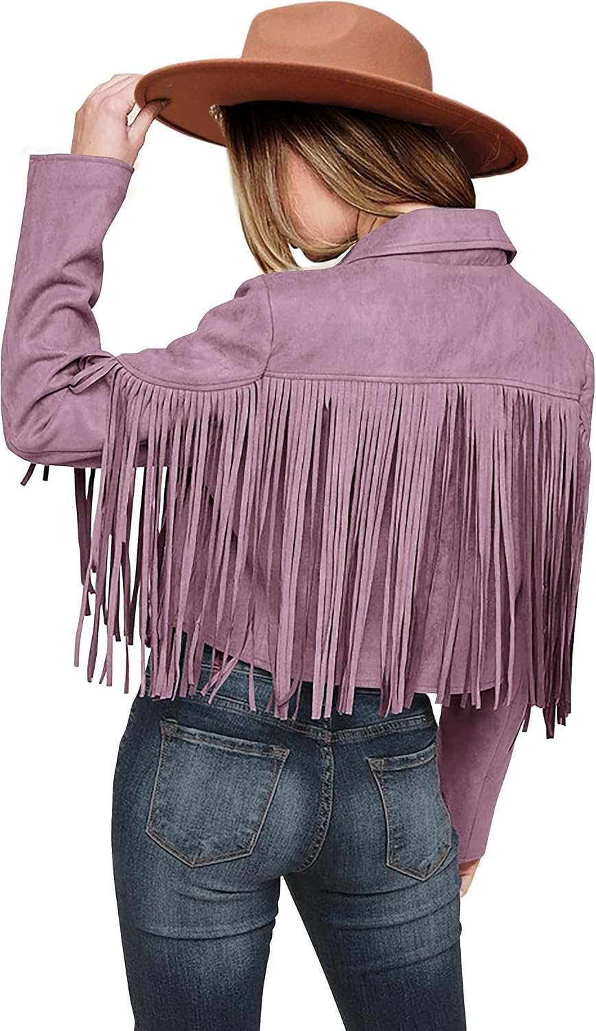 PRETTYGARDEN Womens Fringe Faux Suede Leather Jackets Fall Fashion 2025 Tassel Motorcycle Cropped Coats