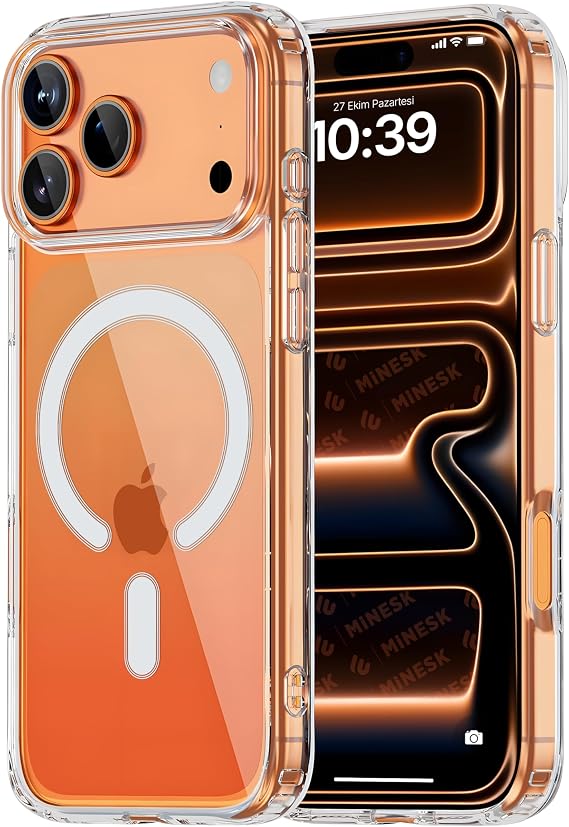 Minesk iPhone 17 Pro için Magsafe ile Uyumlu Şeffaf Kılıf Kristal Berraklığında Materyal Polikarbonat Arka Kısım ve Silikon Kenarlar Wireless Kablosuz Şarj Destekli Kılıf Kapak (17 Pro)