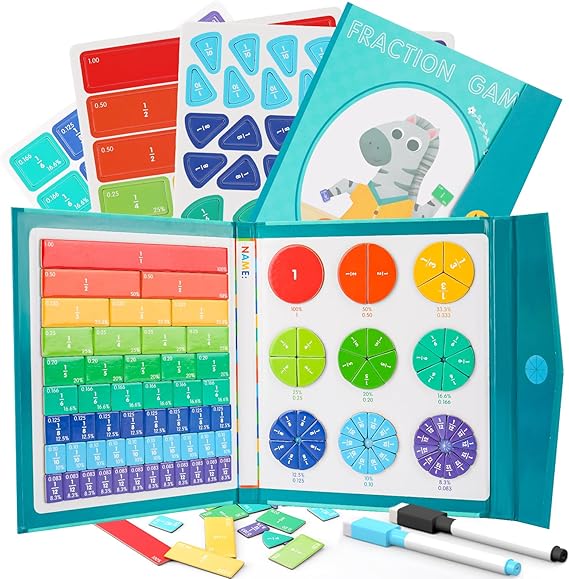 Magnetic Fraction Educational Puzzle, 102 Pcs Magnetic Fraction Puzzle for Kids, Magnetic Fraction Tiles & Fraction Circles, Fractions Manipulatives Learning Games for Elementary School