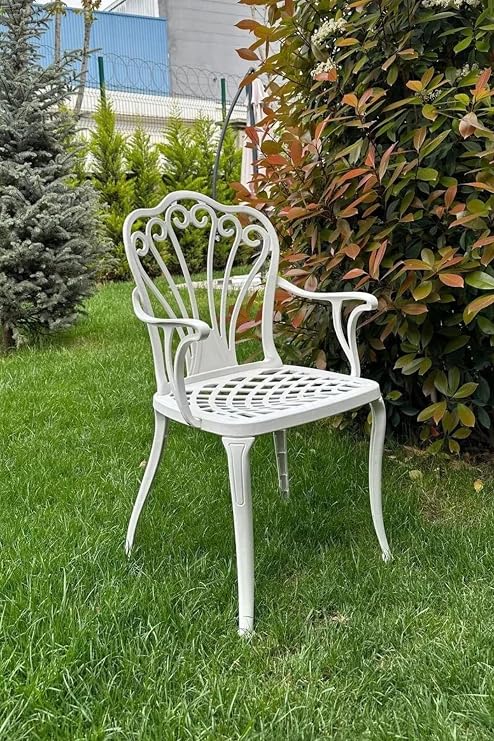 CERİTTİ Ferforje Görünümlü Plastik Sandalye, Bahçe, Balkon ve Dış Mekanda Kullanılabilir, 2 Yıl Garantili, 150 KG Taşıma Kapasiteli, Tek Plastik Sandalye (Beyaz Renk Tek Sandalye, Standart)