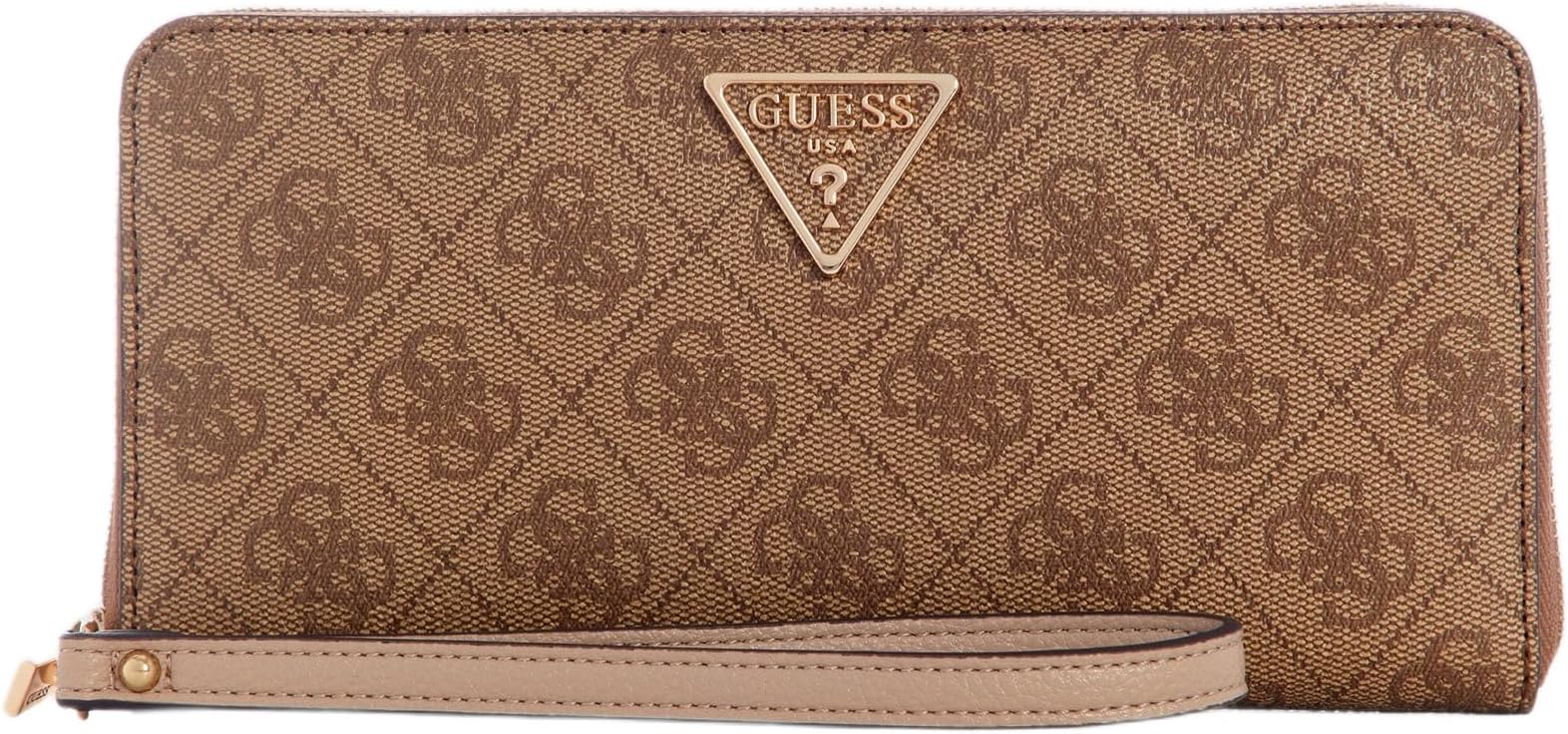 GUESS Women's Laurel Large Zip Around Wallet, Clutch, Latte Logo, One Size