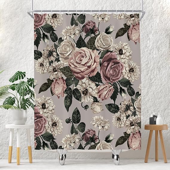 Vintage Floral Shower Curtain, 60 x 72 Inch, Polyester Fabric