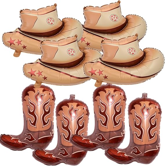 Western Cowboy Balloons 8PCS Cowgirl Hat Boot Foil Balloons Party Decor | Not Float 8Pcs Western Cowboy Cowgirl Hat Boot Balloons for Rodeo Birthday Party Bachelorette Country Western Decorations