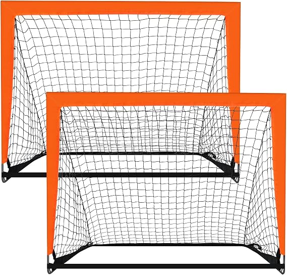 2 Pack 4 x 3 Size Portable Kid Soccer Goals for Backyard, Indoor and Outdoor Pop Up Soccer Goals, Orange, Theresduet