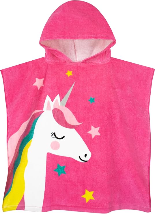 Harry Bear Unicorn Towel, Cotton Kids Towel Poncho, Hooded Girls Bath Towels, Swimming Towels, One Size, Pink