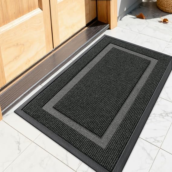 OLANLY Front Door Mat 23.5x15.5, All-Season Heavy-Duty Rubber Doormat