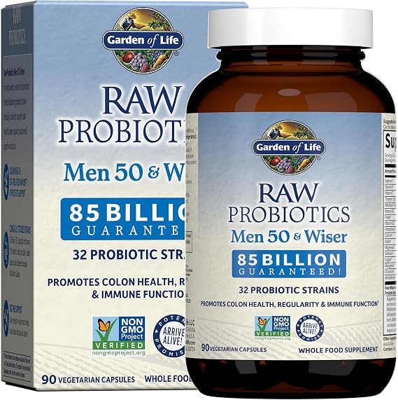 Garden of Life Raw Probiotics for Men 50+, 85 Billion CFU, 1 Month Supply