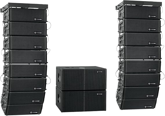 PRORECK Venue Set 10000W P.M.P.O Stereo/Mono DJ Powered PA Speaker System Combo Set Dual 4 Line Array Speaker, Dual 12 inch Active Subwoofer with Bluetooth Control, DSP Suitable for Concert, Venue