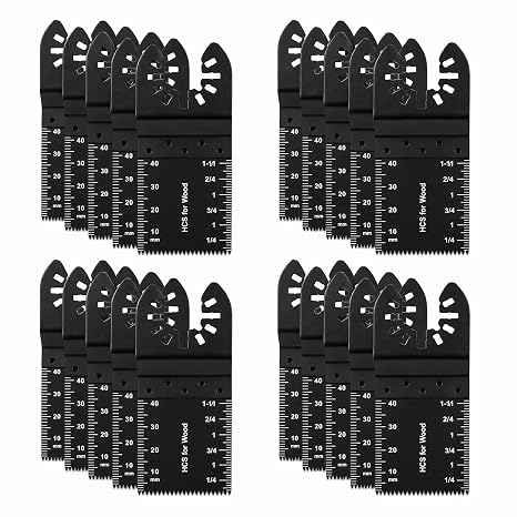 20PCS 34mm Universal Oscillating Multi Tool Saw Blades Set, Quick Release High Carbon Steel Multitool Blades Kit for Wood Plastic Soft Metal Cutting, Compatible with Fein, Bosch, Ryobi