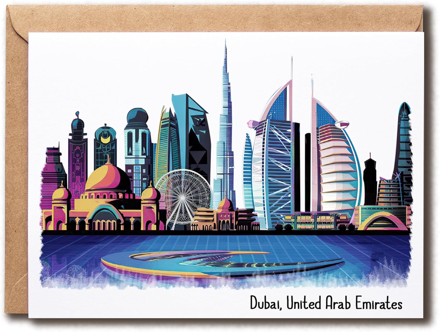 Dubai Skyline Card - Dubai Birthday Card - Gift For Any Occasion - Gift For Family And Friend - Travel Lover - Modern City - Cute