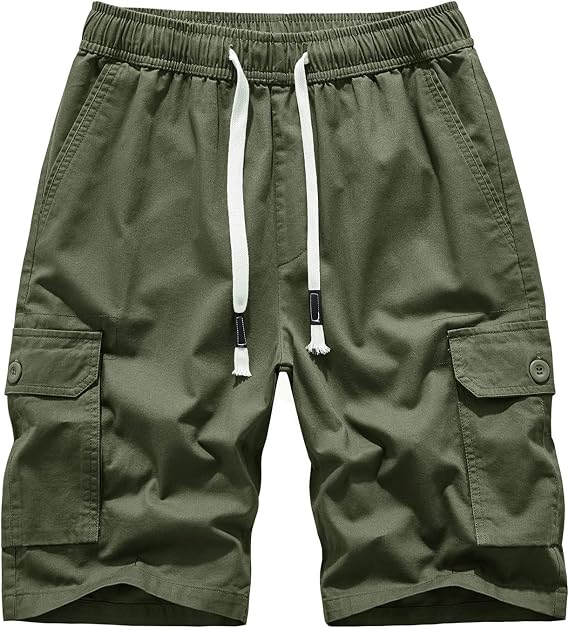 Mens Cotton Cargo Shorts With Pockets Drawstring Elastic Waist Camouflage Shorts Regular Fit Camo Athletic Shorts