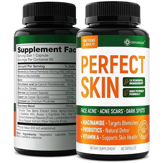 Perfect Skin Pills - Clear Skin Supplement - Niacinamide, Probiotic, Zinc