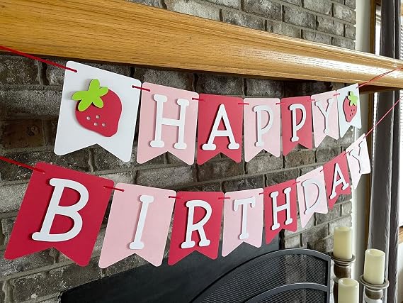 Confetti! Strawberry Birthday Banner - Berry First Party Theme - 1st Birthday Decorations - Pink & Red