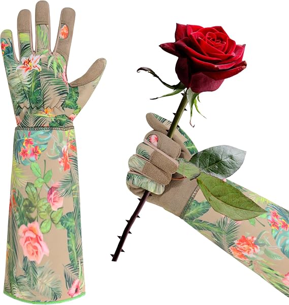 HANDLANDY HLDD Long Gardening Gloves for Women Men - Leather Rose Pruning Gloves Thorn Proof - Breathable Working Glove