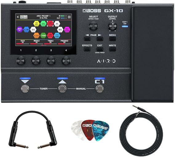 Boss GX-10 Guitar Effects Processor Bundle with Gearlux Instrument Cable, Patch Cable and Picks