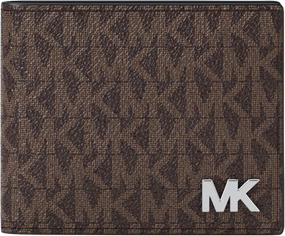 Michael Kors Men's Slim Billfold, Silver-Tone Tonal Hardware/MK Signature Black, Brown/Black