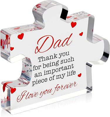 Fathers Day Dad Birthday Gift - Engraved Acrylic Block Puzzle Gifts for Dad 3.35 x 2.76 inch - Cool Fathers Day Presents from Daughter, Son, Mom - Heartwarming Men Birthday Gift, Ideas