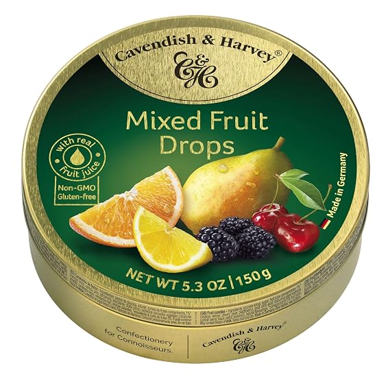 Cavendish & Harvey Mixed Fruit Hard Candy Drops, 5.3 Oz Tin