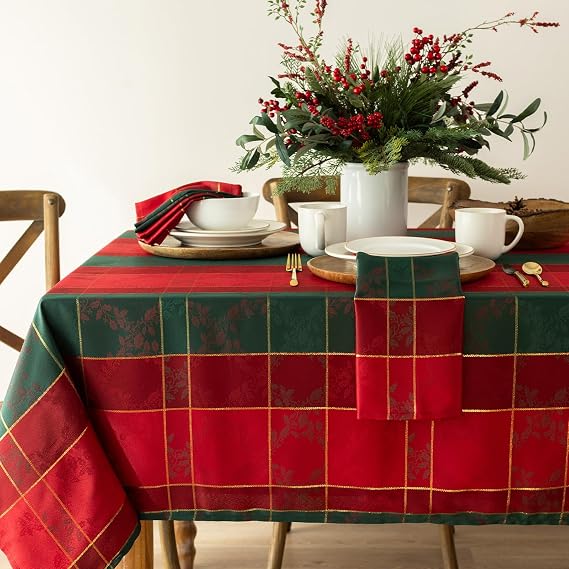 Benson Mills Holly Glimmer Tablecloth (Red, 60" x 104" Rectangular)