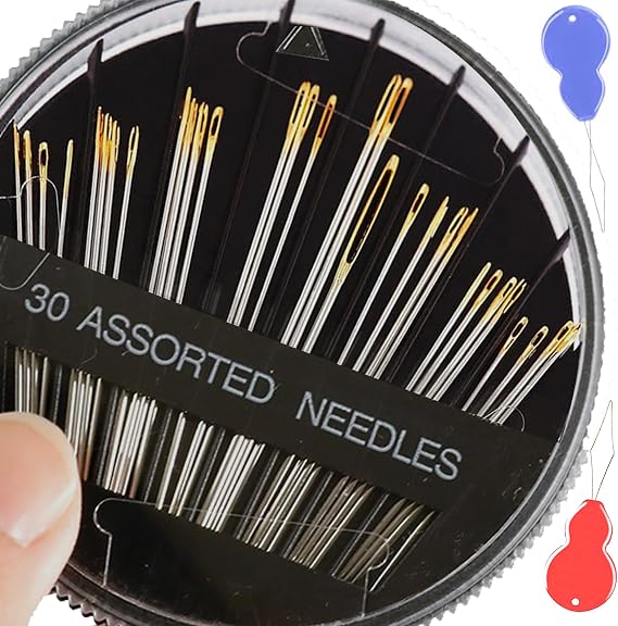 30-Pack Premium Hand Sewing Needles, 6 Sizes Assorted Needles with 2 Threaders, Embroidery Needles for Handsewing, Large Eye Sewing Needle Kit for Art and Craft Projects, Sewing Sharp Needles