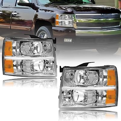 Headlights for 2007-2013 Chevy Silverado 15002007-2014 Silverado 2500HD 3500HD 2007 New Body Head Lights Assembly Chrome Housing Amber Reflector