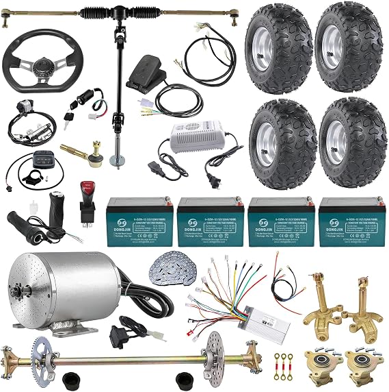 Complete 48V 1800W Brushless Electric Motor Kit with Controller, 29" Rear Axle Kit, Wheels, Throttle & Batteries High-Torque DIY Conversion Kit for Go-Kart, ATV, Quad, and More
