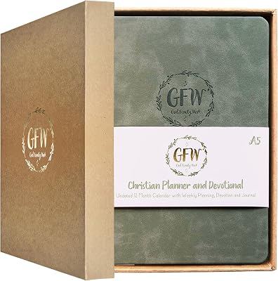Christian Planner and Devotional with Gift Box – Undated 12 Month Calendar with Weekly Planning, Devotional and Journal - Beautiful Vegan Leather Cover - GFW Life Premium A5 2025 Planners