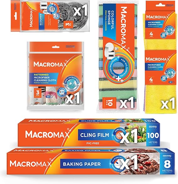 Kitchen Cleaning Kit with Sponges Cloths Scourers Cling Film Baking Paper Household Supplies Set