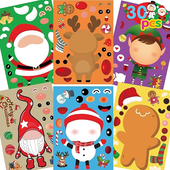 Christmas Stickers for Kids Christmas Make a Face Stickers Game for Kids | 30PCS Christmas Stickers for Kids, Make Your Own Sticker Xmas Activities for Toddlers Xmas Craft Kits