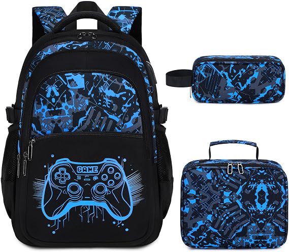 School Bag Boys, 3PCS Backpack Set with Lunch Bag & Pencil Case